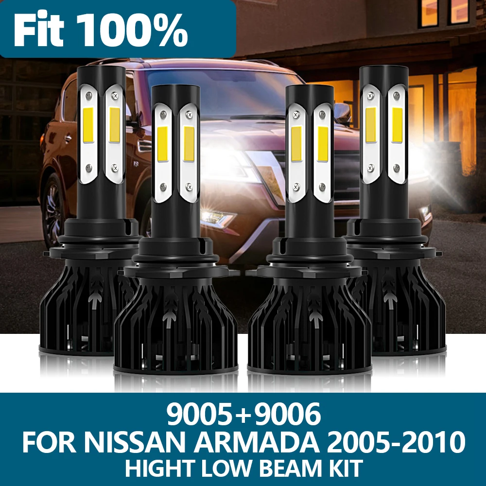 

4Pcs Car Light LED Headlight 9005 HB3 9006 HB4 10000LM High Low Beam Bulbs For Nissan Armada 2005 2006 2007 2008 2009 2010