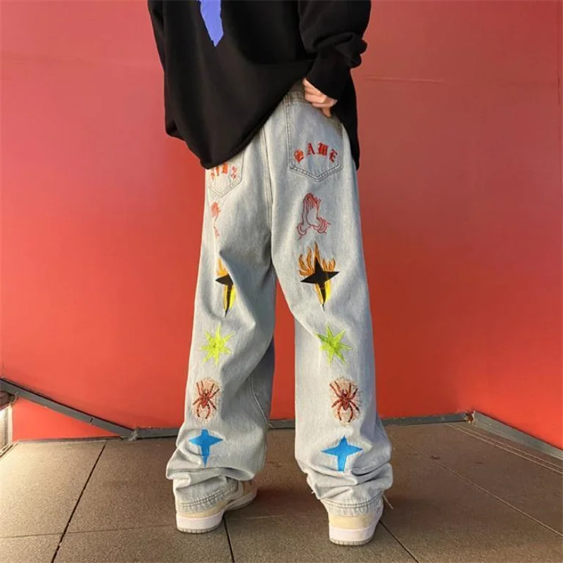 Джинсы с широкими штанинами для мужчин и женщин уличная одежда в стиле Харадзюку