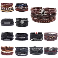 punk black pu rope feather men leather bracelet wristband accessories fashion cuff leather bracelets for women goth jewelry