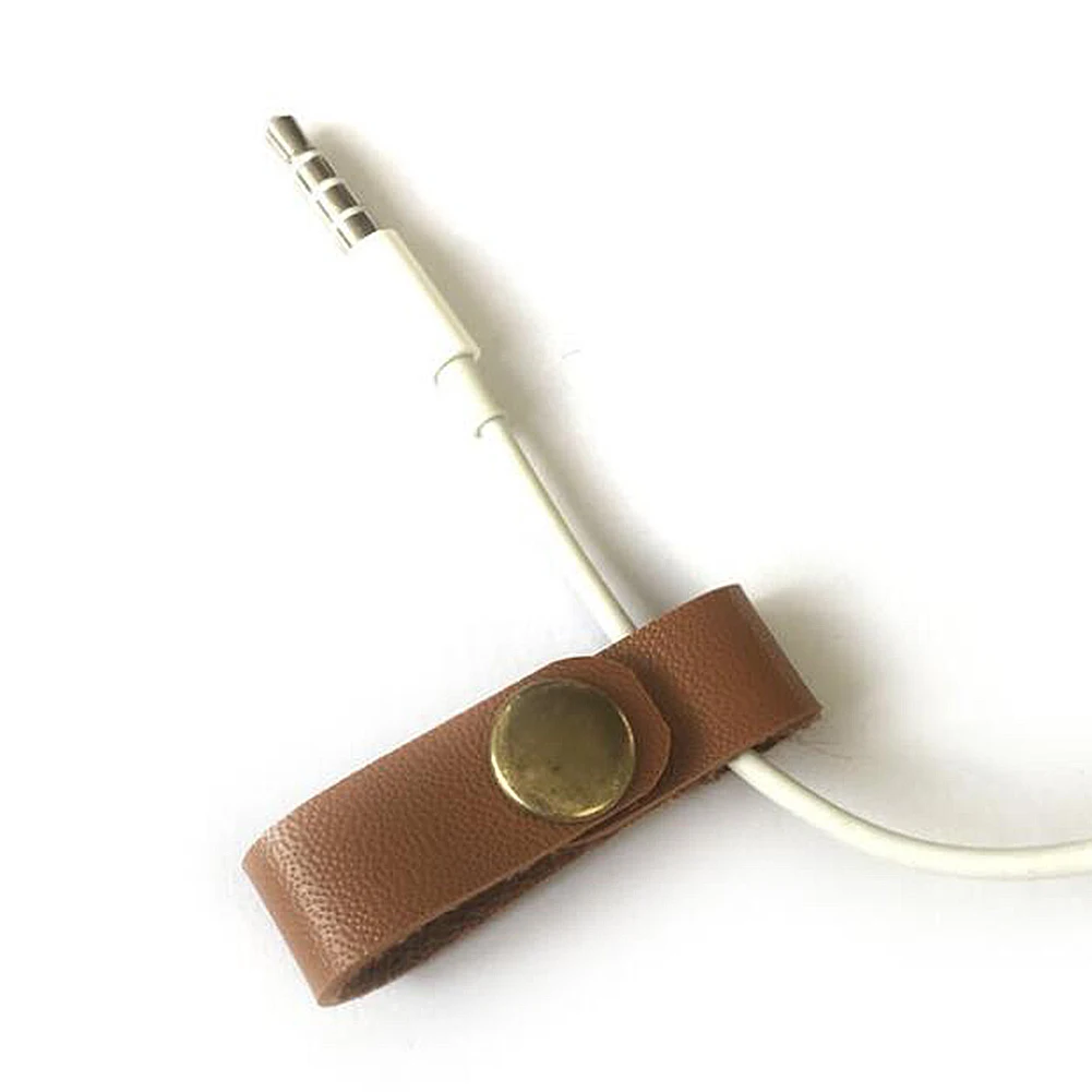 Genuine Leather Cable Clip Earphone Cord Holder Buckle Cable Winder Cable Wire Organizer For Phone USB Charger Data Lines