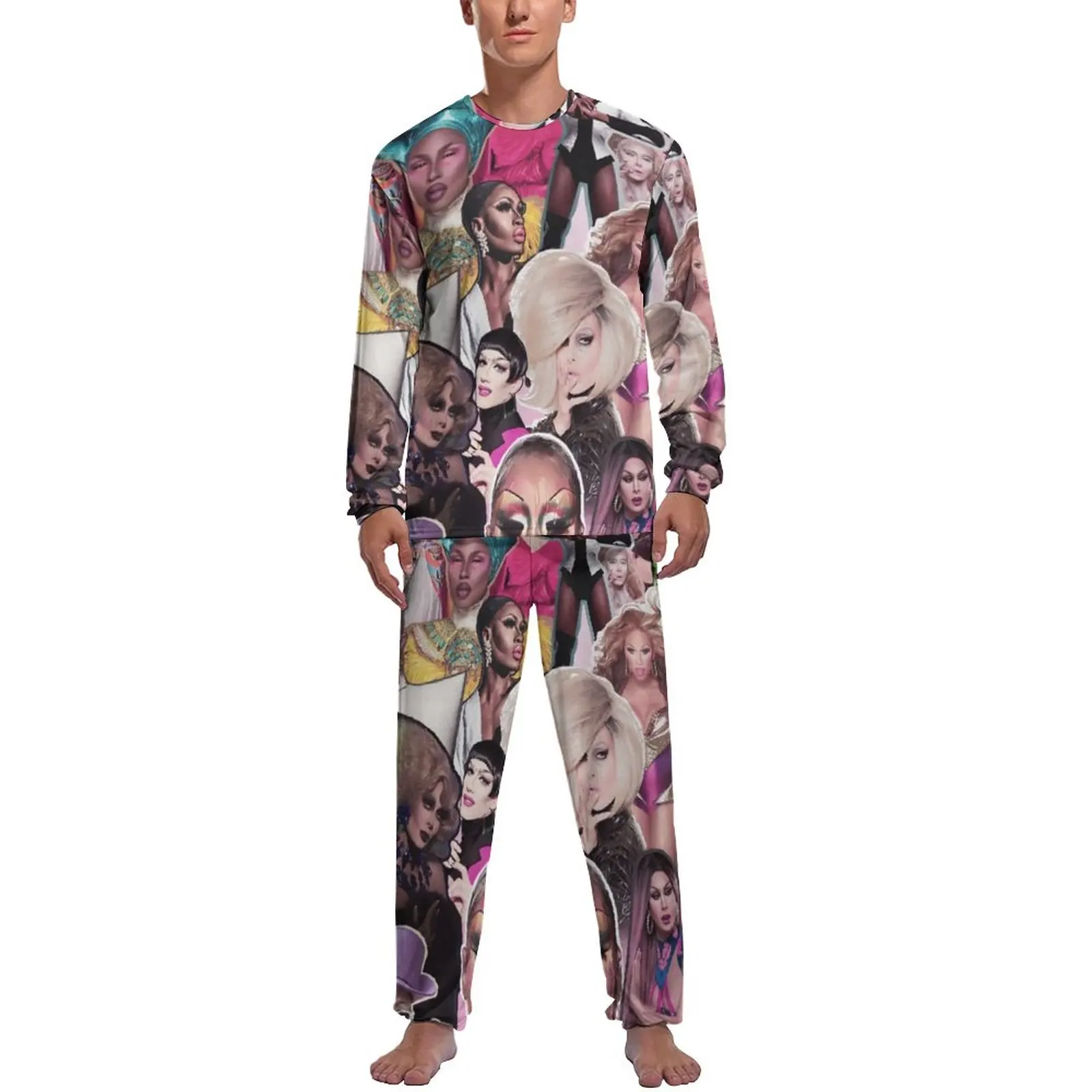 Drag Queen Collage Pajamas Daily Funny Meme Aesthetic Home Suit Man 2 Pieces Printed Long Sleeve Warm Pajama Sets