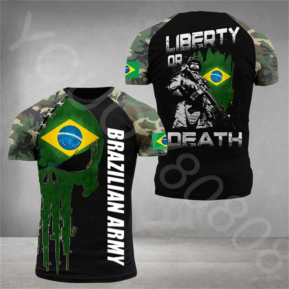 

Summer new T-shirt high quality 3d printing men's and women's Brazilian Army veterans short-sleeved casual sports top T-shirt