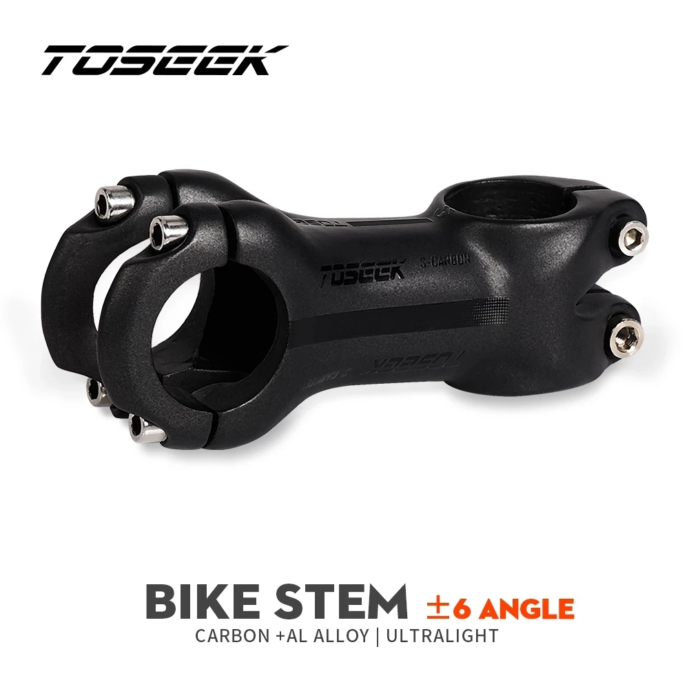 

TOSEEK Black Matte Carbon Fibre Bike Stem for Handlebar 31.8mm Bicycle Road MTB Stem Parts Length 80/90/100/110/120mm