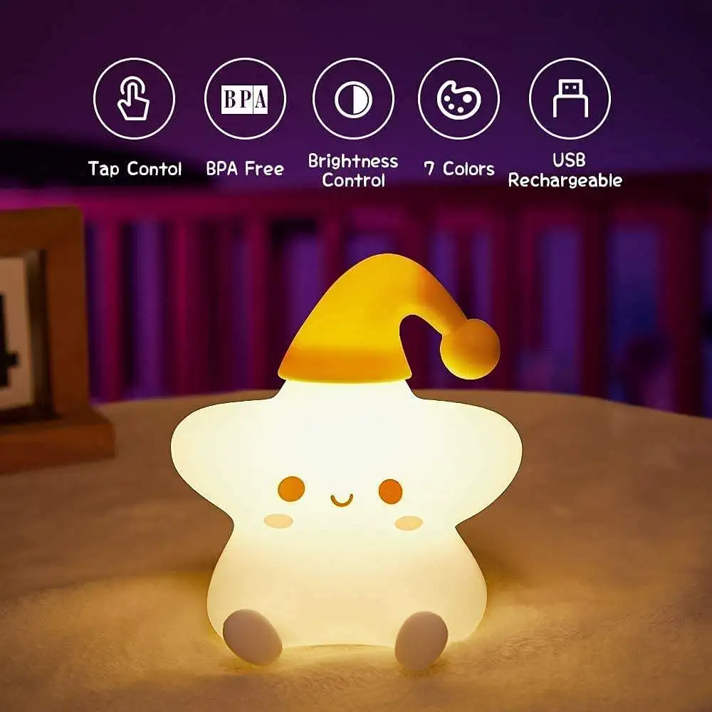 Christmas Birthday Gift Silicone Night Light For Children Cute Star Maternal And Baby Toy Touch Nightlight Colorful Soft Light