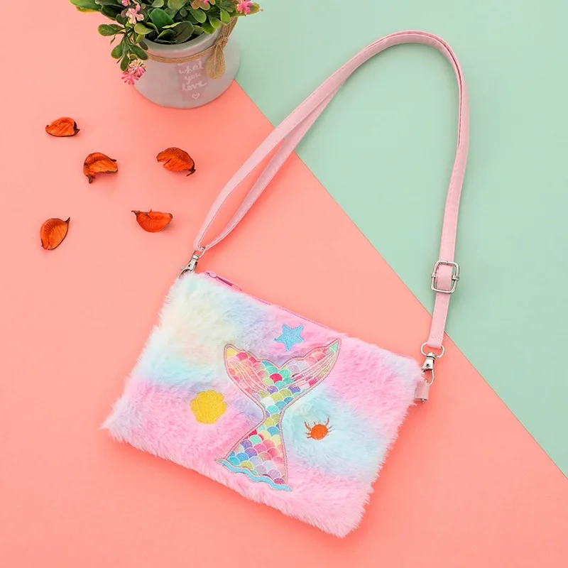 Меховые сумки для девочек наплечный кошелек принцессы через плечо с единорогом