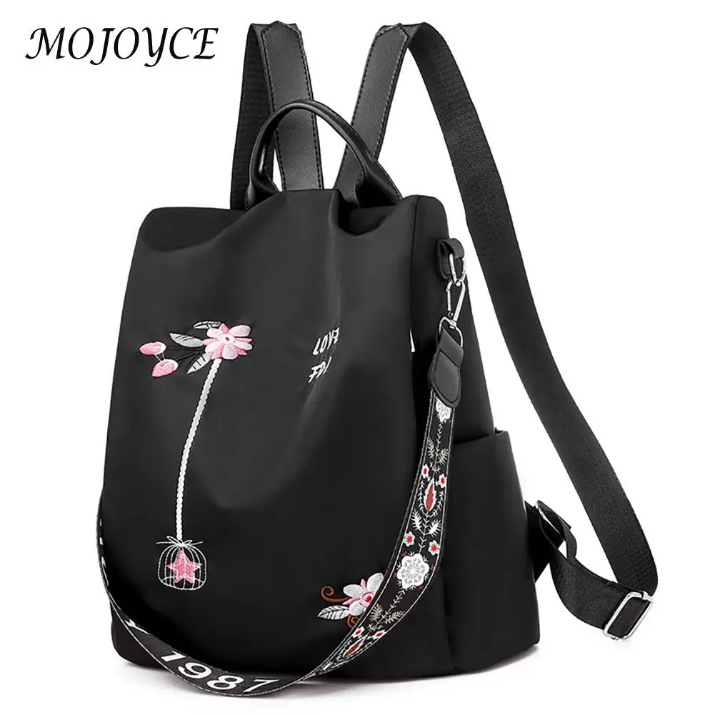 

Solid Color Women Backpack Stylish Embroidery Flower Preppy Style Backpack Casual Outdoor Travel Shopping Large Knapsacks