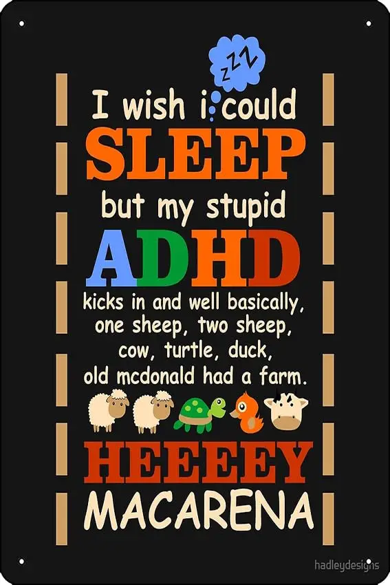 Я хотел бы чтобы я мог спать но мой глупый ADHD плакат с 3 плакатами металлический