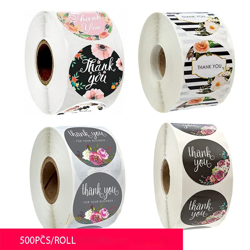 

500pcs/roll Cute Flower Aesthetic Stickers Thank You Stickers Kawaii Stationery Sealing Label Envelope Wedding Decoration