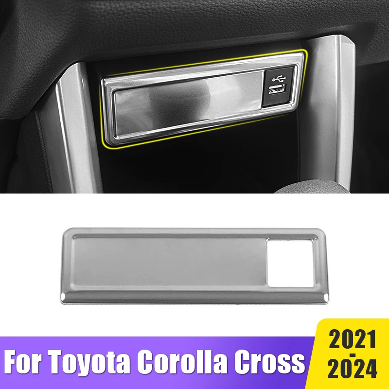 

Stainless Steel Car Central Control USB Frame Cover Case Trim Sticker For Toyota Corolla Cross 2021 2022 2023 2024 XG10 Hybrid