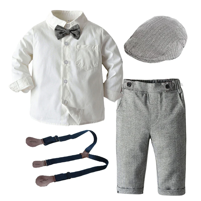 

Kid Boys Formal Clothes Set Party Wedding Birthday Handsome Hat + Shirt + Bow + Pants Toddler Boy Gentleman Suit 2 3 4 5 6 Years