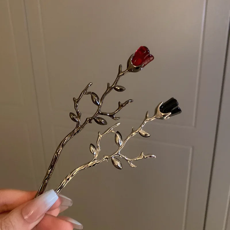 Винтажные палочки для волос с цветами розы женщин простой металлический меч змея