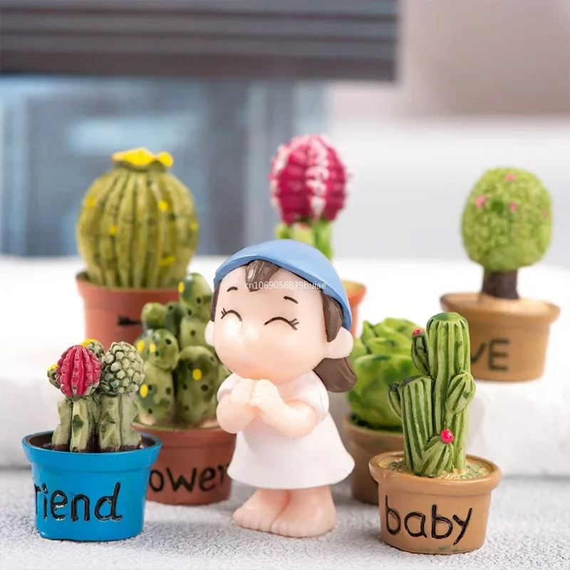 Мультяшный миниатюрный Кактус в горшке ручной работы реалистичное