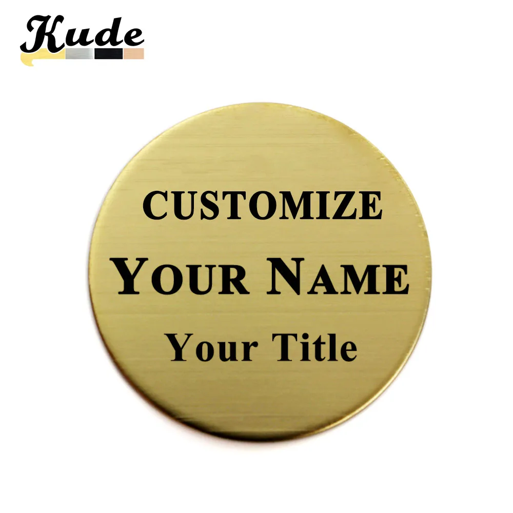 Фото Изготовленная на заказ круглая табличка-значок 4 см с гравировкой логотипа/текста, персонализированная брошь-пин, с двусторонним скотчем/магнитом, для идентификации, дверей, почтовых ящиков, именных бирок №4
