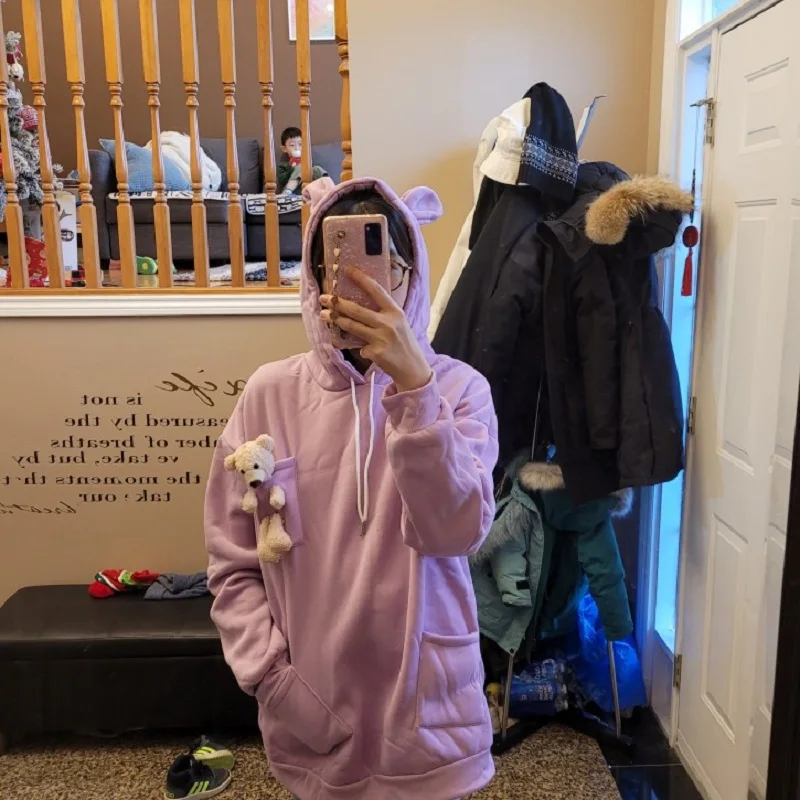 

Мужская толстовка с капюшоном и принтом медведя, свободная повседневная куртка в японском стиле Харадзюку для пар, для весны и осени, 2022