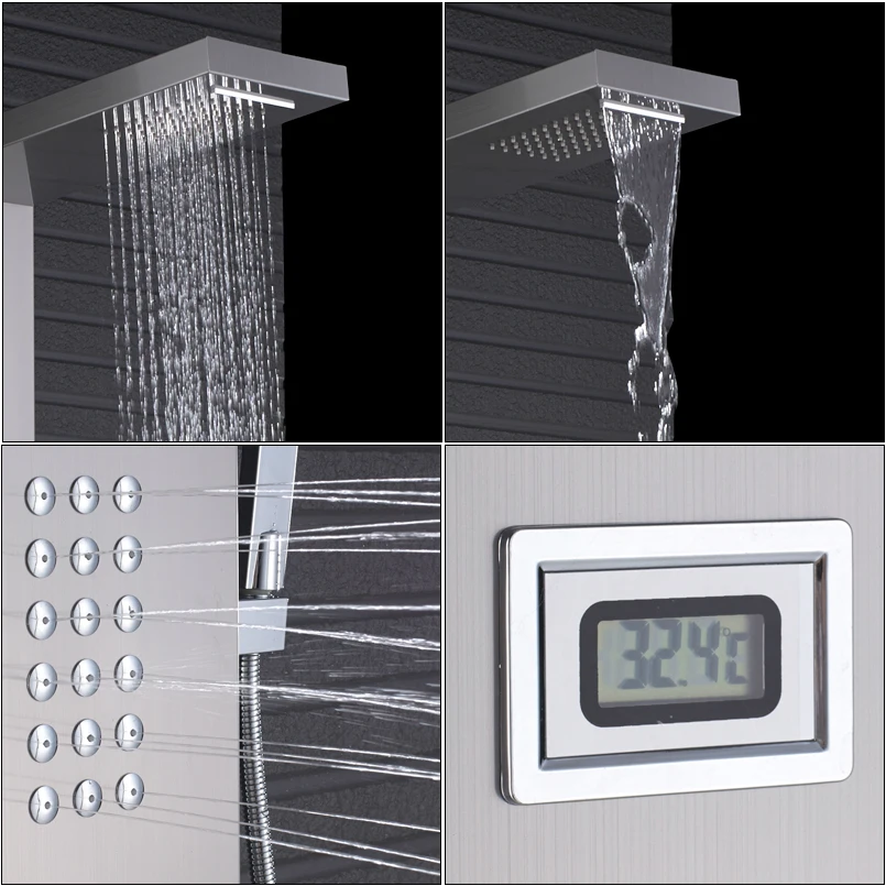 

Intelligent Thermostatic Shower Panel Faucet Thermostatic Mixer Shower Set Waterfall Rain Bath Shower Faucet System 3 Handles Ta