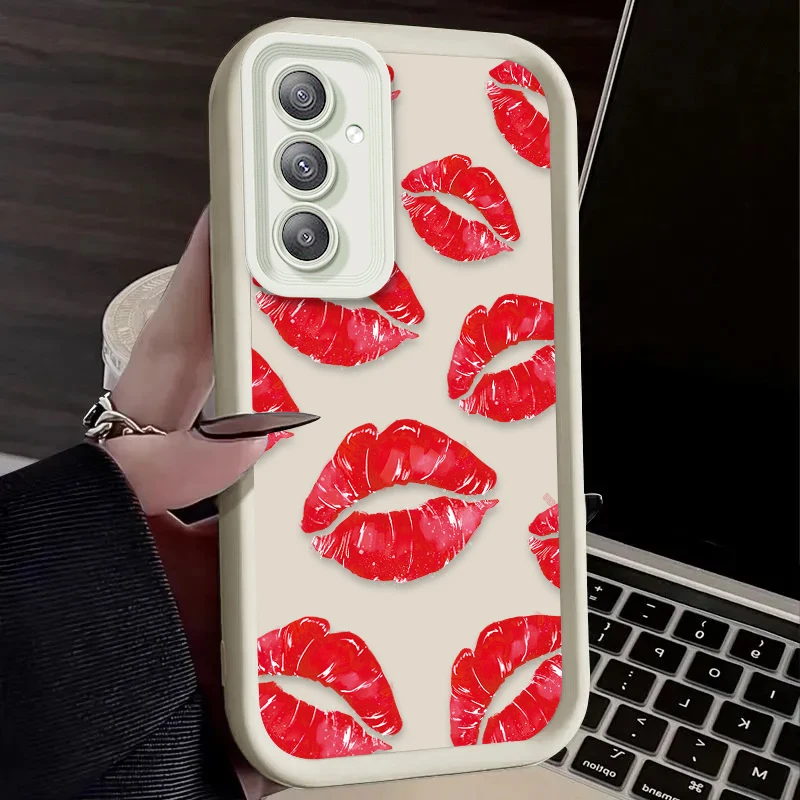 Sexy Red Lips Kiss Print Case for Samsung Galaxy A55 A35 A25 A15 A05 A05S A24 A13 A23 A12 A22 A32 A52 A52S A72 A11 Soft Cover