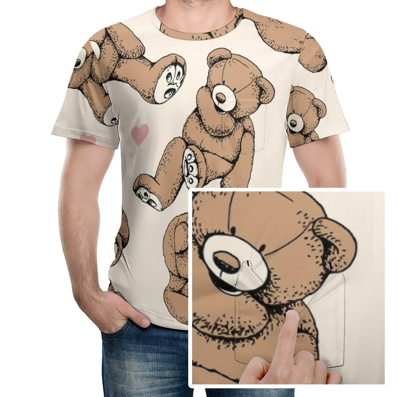 

Футболка в стиле Харадзюку с изображением мишки, смешная рубашка с принтом животных, с карманами, с коротким рукавом, большие размеры, Y2K, под...