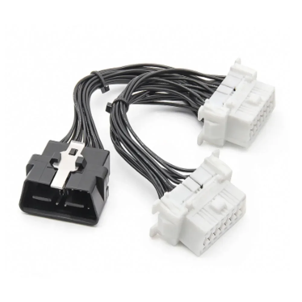 

16-контактный адаптер OBD, двойной 2-в-1 OBD2 16-контактный удлинитель с женским и мужским разъемами для Toyota и т. д., разъем для автомобильного сканера, Y-образный разветвитель, преобразователь, кабель