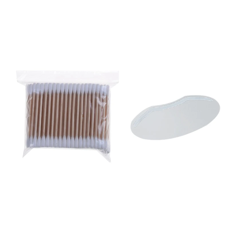 

200 Pcs Wooden Handle Double Tips Cotton Buds & 100Pcs Transparent Plastic Hairspray Shield Mask