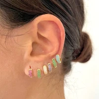 yoofaning 925 silver needle size 91113mm round pave crystal hoop earrings fine rainbow colorful earrings jewelry punk style