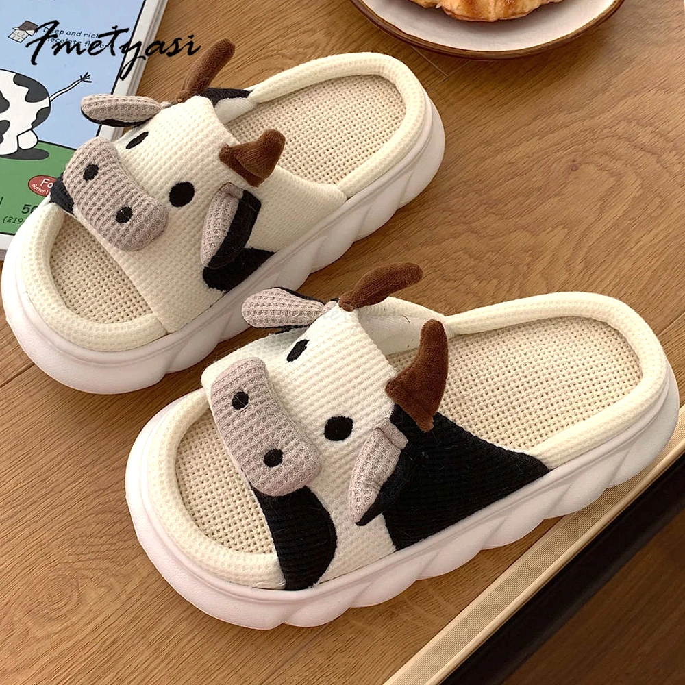 Cow Slippers Women Home Slippers Cute Platform Slides Shoes  Frog Slippers Cartoon Child Slippers Soft Thick Sole House Slippers