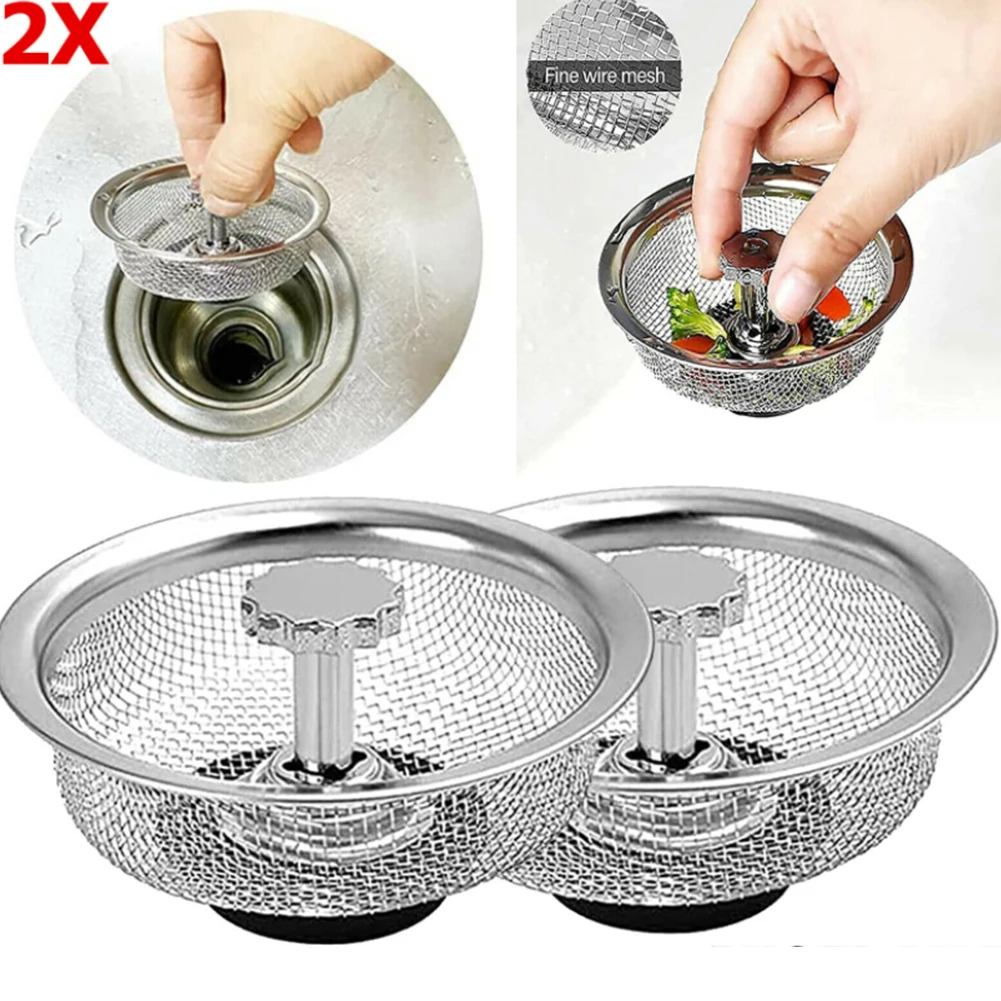 

2pc Kitchen Waste Sink Strainer Stainless Steel Waste Plug Filter Drain Stopper Basin Hair Sundries Drain Hole Strainer