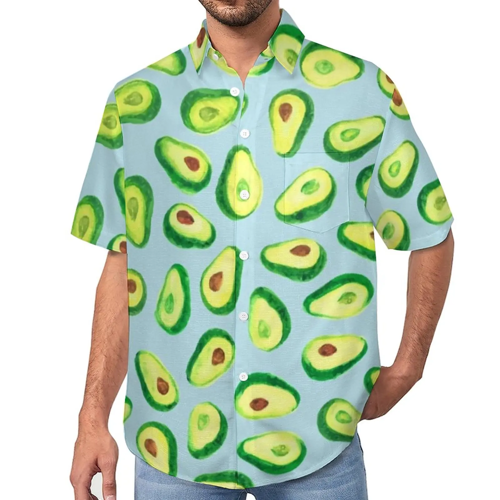 

Авокадо любовь блузки для мужчин Kawaii фрукты печати повседневные рубашки Гавайские короткий рукав дизайн уличная оверсайз пляжная рубашка идея подарка