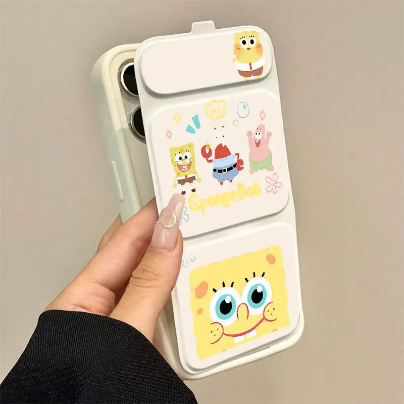 Фото Милый чехол для телефона с Спанч Бобом и складной подставкой для iPhone 16 15 Pro Max 14 13 12, силиконовый, полностью закрывающий, с мультяшными персонажами Патриком и Мистером Крабсом №4