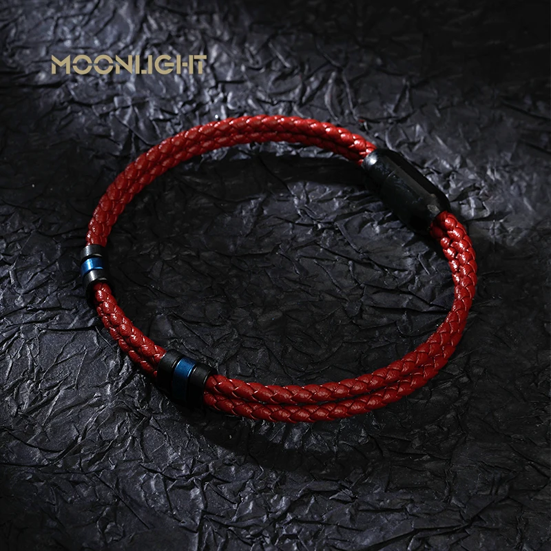 Фото Роскошные аксессуары MOONLIGHT двухслойный браслет мужской модный подарок черные браслеты из натуральной кожи подарок на Новый год сюрприз №1