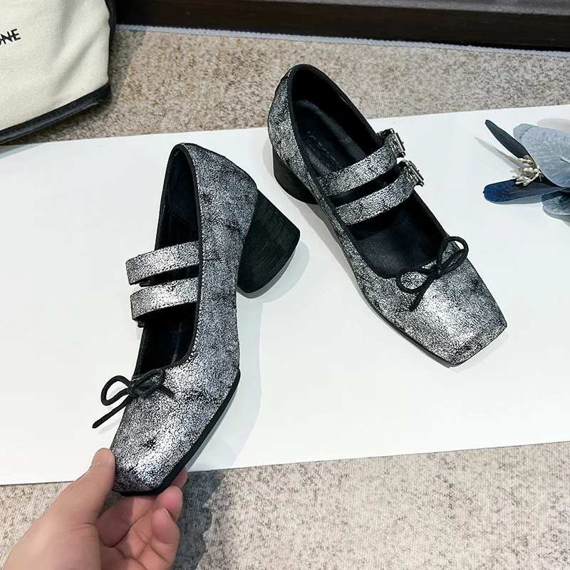 Балетки женские в стиле ретро дизайнерские лоферы на плоской подошве квадратный