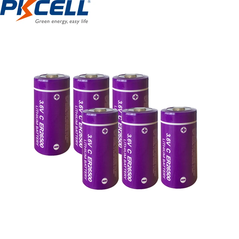 

6pcs/lot PKCELL ER26500 C Size Lithium Battery 3.6 Volt 9000mAh 3.6V Li-SOCl2 Unrechargeable Batteries for PLC Medical Devices