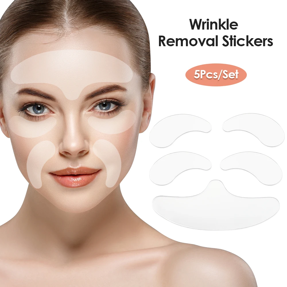 5pcs Set Anti-wrinkle Patches Face Forehead Sticker Reusable Silicone Cheek Chin Sticker Facial Wrinkle Remover Strips Tapes