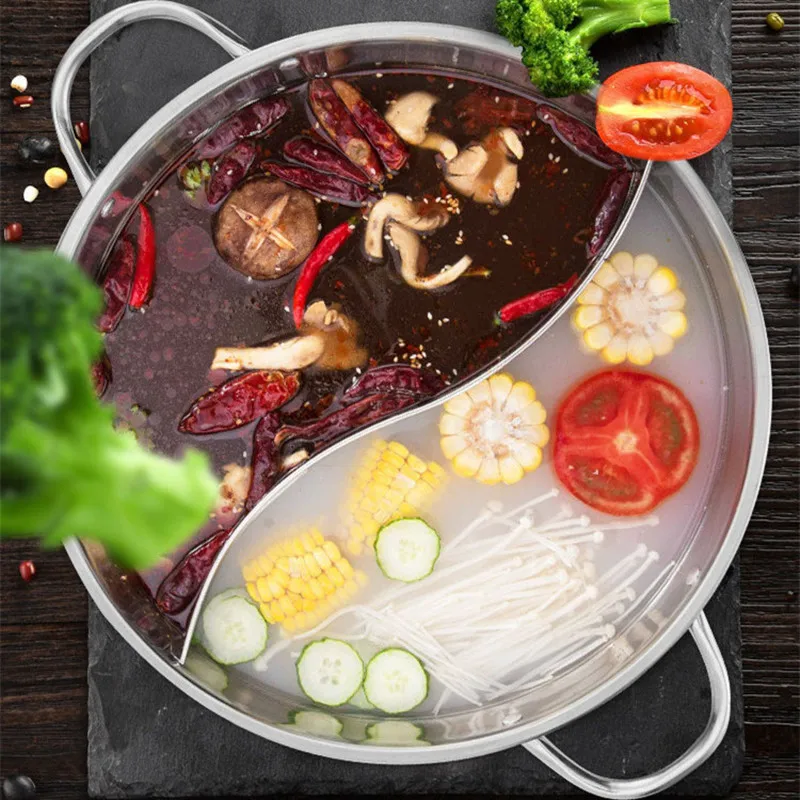

28-38cm Stainless Steel Pot Hotpot Induction Cooker Gas Stove Compatible Pot Home Kitchen Cookware Soup Cooking Pot Twin Divided