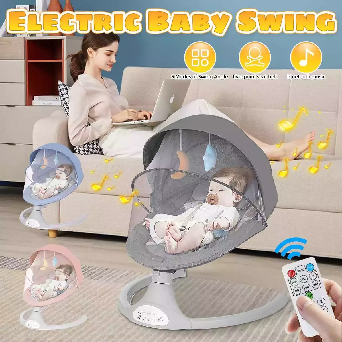 Baby Swing Baby Lounger Chaise Longue for Baby Resting Chair Rocking Chair with bluetooth Music Remote Control Baby Cot