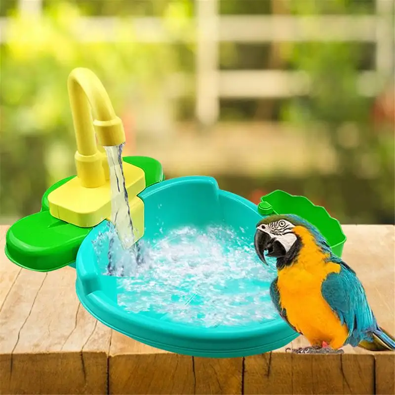 

Bird Water Bath Tub Portable Parrot Shower Bathtub Swimming Pool Automatic Bird Bath Basin With Faucet Multi Color Parrot Toy