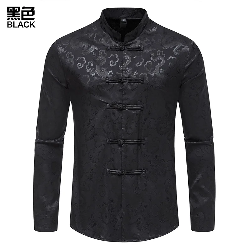 Tang Suit Shirt Men's Long-sleeved Chinese Style Trend Chinese Style Button-up Shirt Fashion Men's Clothing Chinese Print Shirt