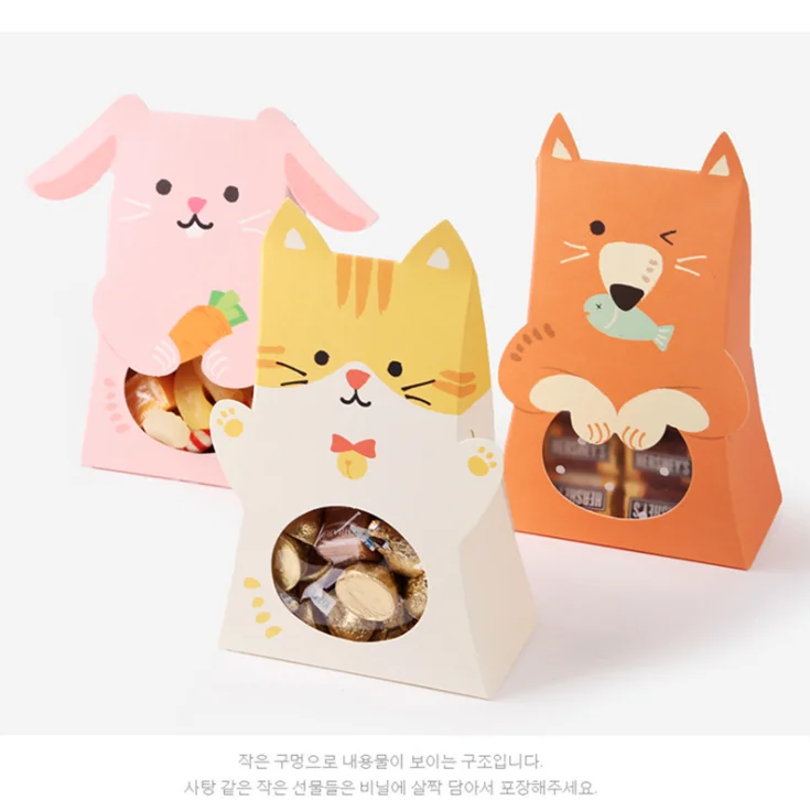 With Window Kids Birthday Party Supplies Fox Cat Rabbit Baby Shower Gift Boxes Chocolate Packaging Bag