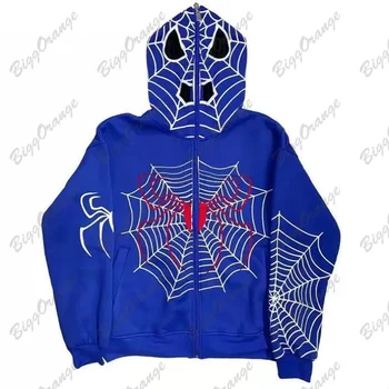 Retro fashion gothic spider print oversized hoodie women's Y2K street casual all-match k popular clothing sweater clothes unisex 3