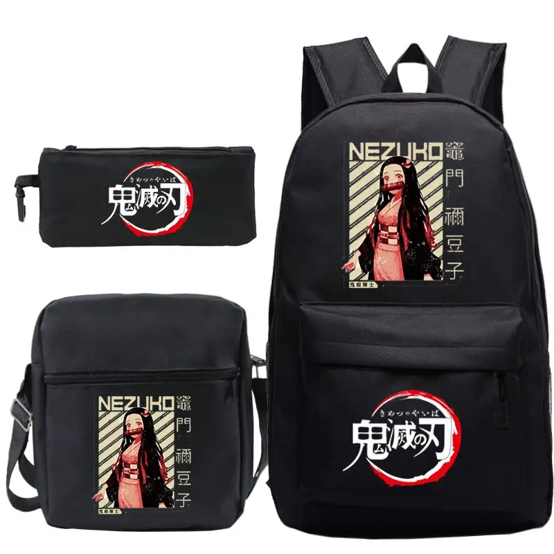 

Anime Demon Slayer Kamado Nezuko Print 3pcs/Set pupil School Bags Laptop Daypack Backpack Inclined shoulder bag Pencil Case