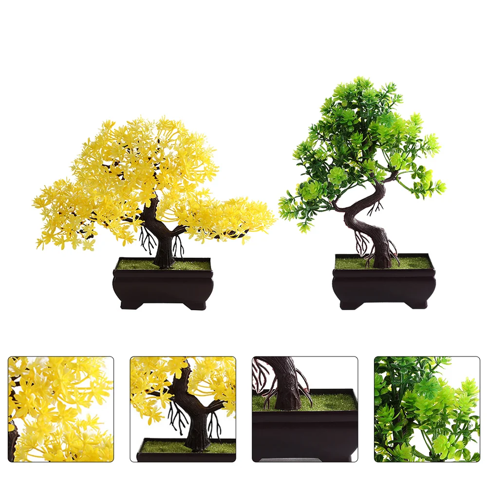 

2 Pcs Artificial Bonsai Tree Flowerpot Fake Potted Simulation Ornament Indoor Adornment Decor Plastic