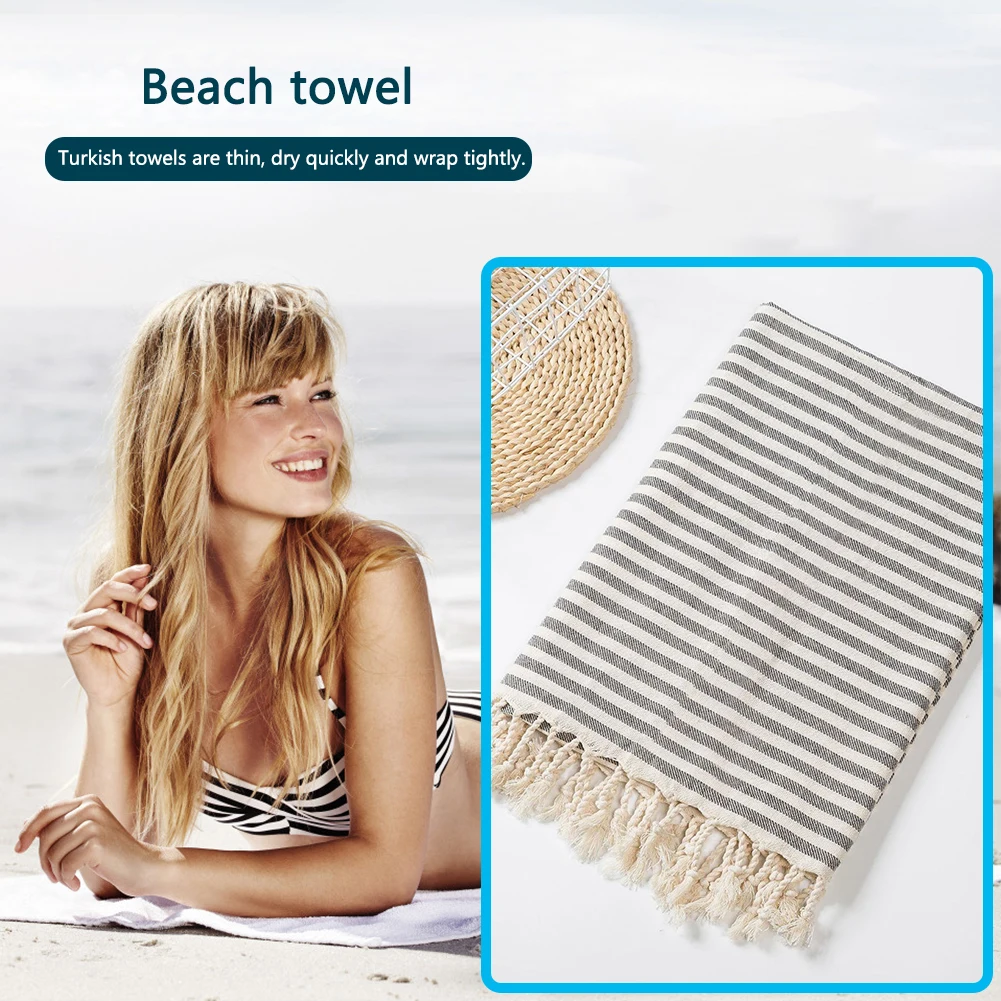 

Quick-drying Turkish Tassel Beach Towel + Outdoor Beach Swimming Sports Travel Drawstring Backpack Organizer Storage Bag