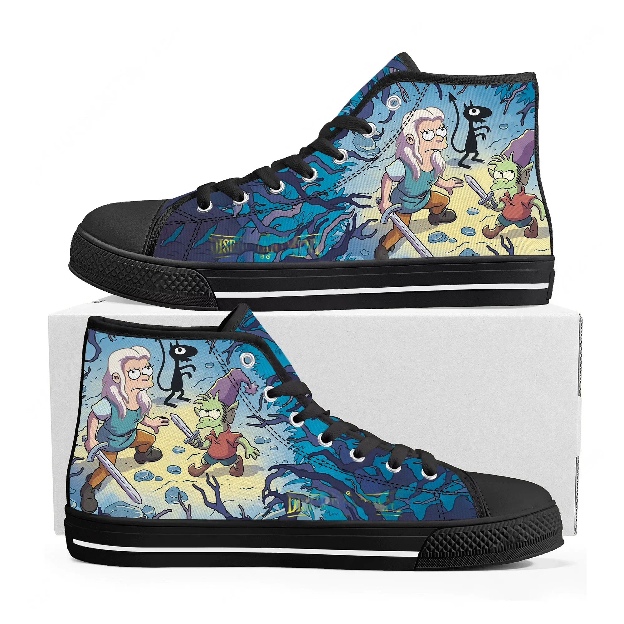 Фото Кеды Disenchantment High Top унисекс для мужчин, женщин и подростков, высококачественные модные трендовые кеды из канваса, повседневные, для пар, с возможностью индивидуального дизайна №2