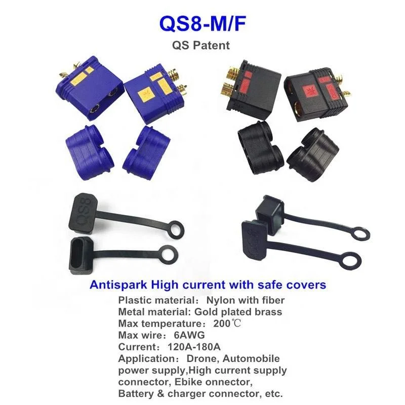 QS8-S сверхмощный разъем для аккумулятора с защитой от свечи золотой большой ток