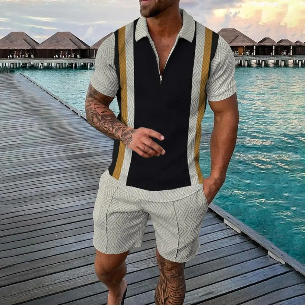 

Sweat-absorbing Temperament Slim Turndown Collar Top Shorts for Holiday
