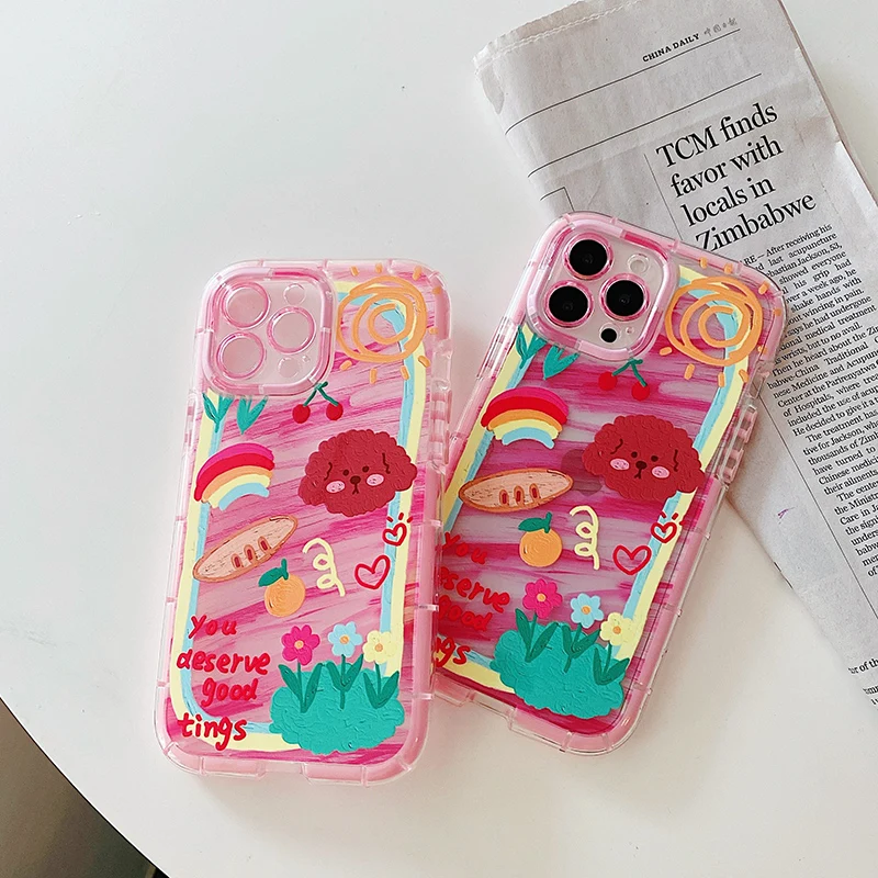

Cute Cartoon colorful rainbow dog Phone Case for iPhone 11 12 13 mini pro XS MAX 8 7 6 6S Plus X XR Cover