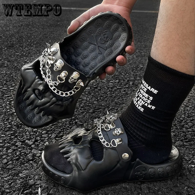 

WTEMPO Cool Skull Design Men Slippers 2023 Summer Outdoor Fun Slides Thick Bottom of Beach Non-slip Leisure For Women Sandals