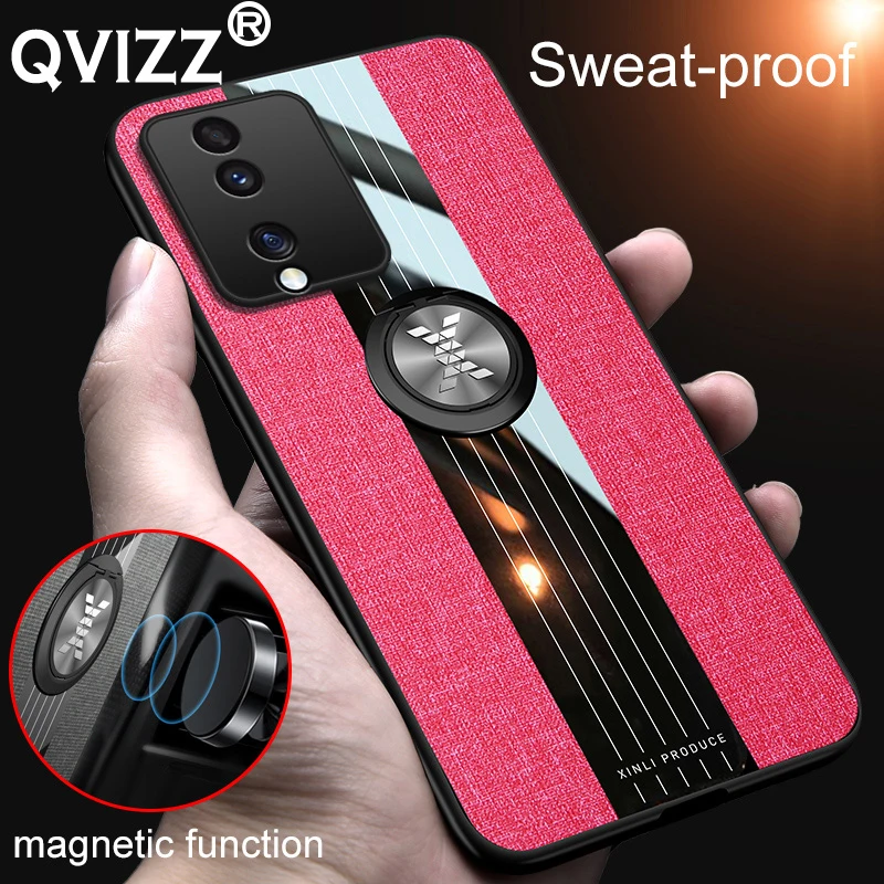 

Fabric Case for Huawei Honor 80 Pro Luxury Car Magnetic Ring Holder Canvas Acrylic Soft Edges Shockproof Phone Cover Honor80Pro