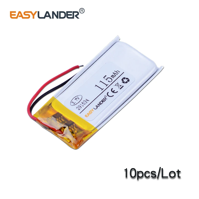 Easylander 10 шт./лот 3,7 в 115 мАч перезаряжаемая литий-полимерная батарея для bluetooth гарнитуры mp3 динамика рекордера 291634