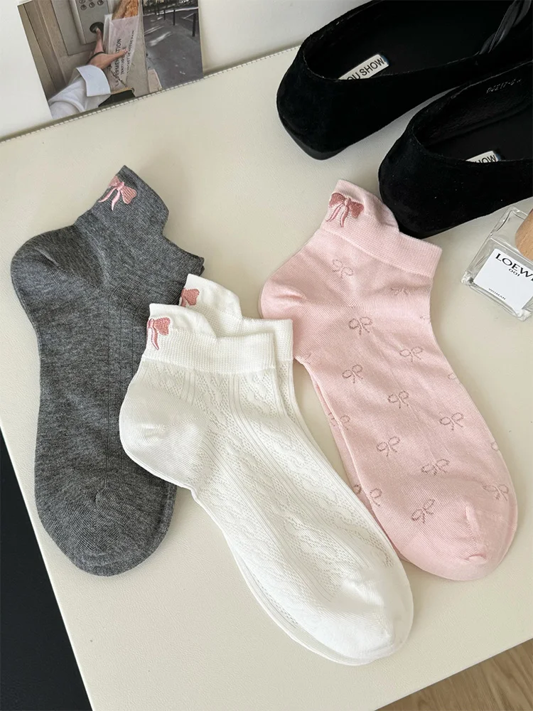 Носки женские с бантом милые модные белые тонкие сетчатые короткие носки из