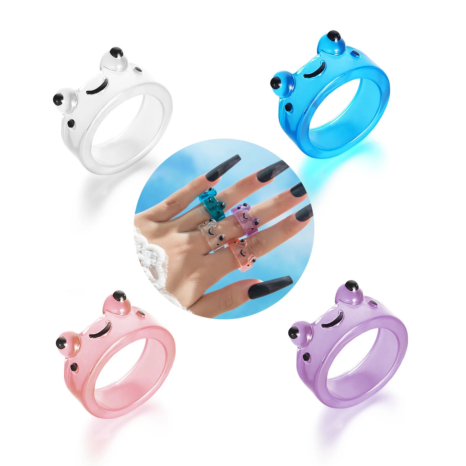 

2Pc Cute Frog Rings Lover Polymer Clay Resin Acrylic Rings for Women Girls Couple Travel Ring Summer Fashion Animal Jewelry Gift